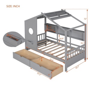 Lit superposé moderne en bois pour enfant avec 2 tiroirs, lit enfant avec étagère de rangement, gris - Product Image 6