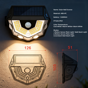 Projecteur mural solaire LED étanche IP65, nouveau modèle, 3 modes, éclairage de sécurité extérieur pour jardin, détecteur de mouvement, <span class=keywords><strong>applique</strong></span> <span class=keywords><strong>murale</strong></span> - Product Image 2