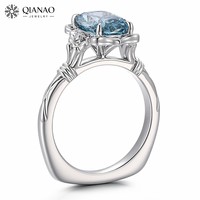 Bague en or blanc 10K avec diamant de laboratoire bleu vif fantaisie de 2 carats, bague de fiançailles, bague d'anniversaire pour femme