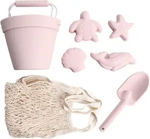 Silicone Bucket Beach Sand Toys Toddler Outdoor Kids Play Set With Mesh Beach Bag