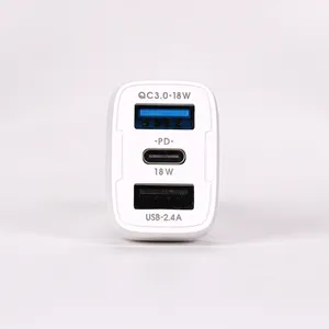 plastic usb c dual port PD18W 2 usb double ports car charger