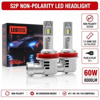Ampoule de phare LED Canbus S2P H11 60W 8000LM Super Lumineuse H11 H9 H8 Kit de conversion de phares LED à faisceau haut et bas 6000K Blanc Froid