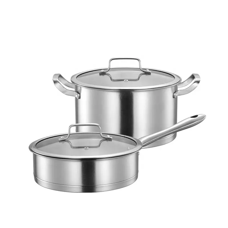 2 Cái Chất Lượng Cao Thép Không Gỉ Cảm Ứng Hoặc Gas Bếp Nấu Pan Frypan Soup Pot Cookware Set Đồ Dùng Nhà Bếp