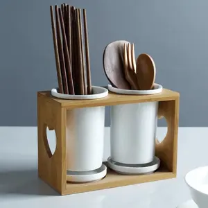 Hight quality super white kitchenware holders Hollowed pattern ceramic chopsticks spoon holder