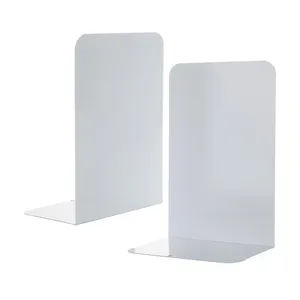 白色2PCS书挡装饰钣金书挡支持桌面书籍分隔器塞子支架，带搁板防滑垫