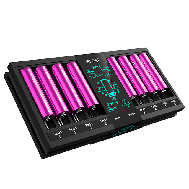 Efest Luc V8 8bay LCD USB 12V 4A 3000mAh Li-Ion 18650 Battery Charger with Universal Socket Compatibility
