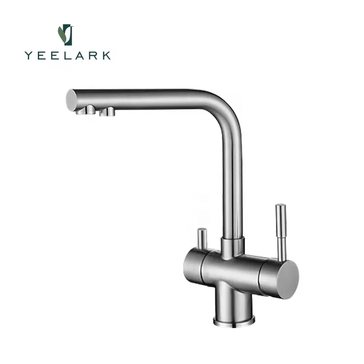 Single Handle Single Hole Stainless Steel 304 Double Handle Modern Brushed 3 Way Sink Mixer Tap Drinking Tap Kitchen Faucet