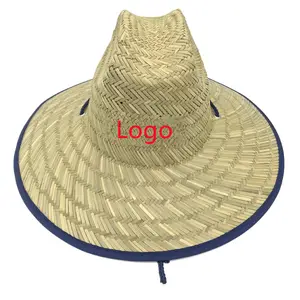 Designer di alta qualità moda all'ingrosso panama cowboy estate primavera personalizzata a tesa larga bagnino cappelli da spiaggia di paglia da uomo a prova di sole