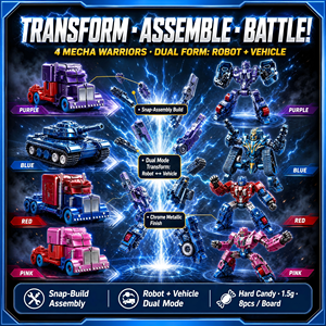 Robot Mecha Transformable <span class=keywords><strong>Jouet</strong></span> Bonbon à Monter, Double Mode, Métallique Chromé, 4 Couleurs, Bonbons Éclatants, 8 pièces/Planche, OEM - Product Image 2