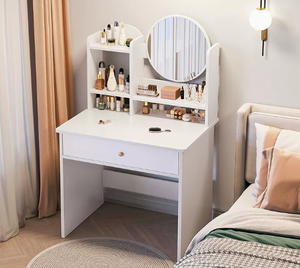 Tocador de Maquillaje de Diseño de Lujo con Luz LED Blanca y Cristal para Dormitorio, Tocador con Espejo LED y Cajón - Product Image 3