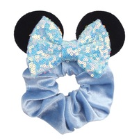 Vente en gros de jolies scrunchies en velours à paillettes, en forme d'oreilles de dessin animé, pour filles, accessoires de cheveux scintillants