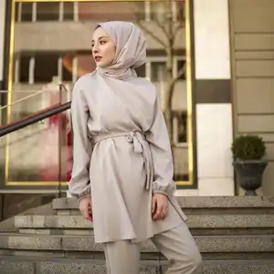 मात्रा कीमत फैशन बड़े आकार के ठोस रंग ले मुस्लिम पैंट Setmuslim स्कर्ट दो टुकड़ा पोशाक सेट