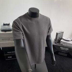 Cleanfit男士夏季休闲风格冰丝t恤黑色条纹针织短袖弹力底180克小领口 - Product Image 3