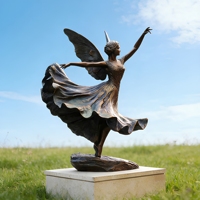 Statue d'ange en bronze artisanale moderne grandeur nature en pose de danse classique, avec couleur personnalisée, pour parc public