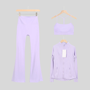 Ensemble de yoga trois pièces <span class=keywords><strong>Lulus</strong></span> Signature respirant et uni avec bretelles en Y, veste flatteuse pour la silhouette et pantalon taille haute rehausseur de hanches - Product Image 3