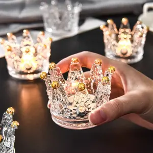 क्राउन ग्लास Tealight मोमबत्ती धारक क्रिस्टल स्पष्ट रंगारंग मन्नत मोमबत्ती धारकों शादी की पार्टी के लिए और घर की मेज सजावट