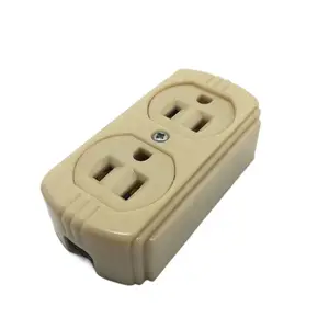 15A 120V Ivory Duplex Socket South American Standard Wall Outlet With Six-Hole Flat Style ABS Plastic Matching Plugs Sockets