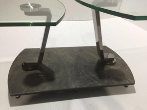 <span class=keywords><strong>Table</strong></span> <span class=keywords><strong>basse</strong></span> noire mobile en acier nickle, base en <span class=keywords><strong>céramique</strong></span> avec <span class=keywords><strong>plateau</strong></span> rotatif en verre - Product Image 6
