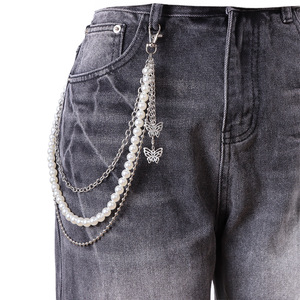 Chaîne de taille Yueli pour femme, multi-couches, imitation perles, double anneau, avec breloque papillon, style Hip Hop Punk, pour usage quotidien - Product Image 5