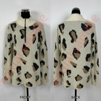 Damen Halbzip-Pullover mit Leopardenmuster, Stehkragen, 1/4-Reißverschluss, Flauschiger Nerz-ähnlicher Strickpullover, Auffällige Gepardenflecken, Winter-Strickware