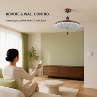 Ventilateur de plafond invisible rétractable de 42 pouces avec lumière LED et télécommande