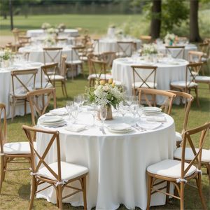 Wholesale Cheap Custom Woven Fitted <b>Round</b> Tablecloth 100% Polyester Washable White Wedding Tablecloths for Events - Product Image 3
