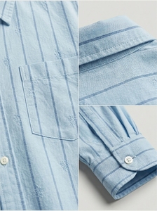 Chemises décontractées pour hommes à manches longues, coupe classique, rayures teintes en fil, fermeture boutonnée avec broderie, en coton, prix d'usine - Product Image 3