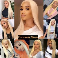 Perruques transparentes sans colle en cheveux humains blonds 613, densité 150%, lisses comme des baguettes, avec frontale 13x4/13x6/4x4/5x5, en cheveux vierges malaisiens longs