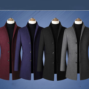 Bestseller Cappotto Trench Lungo Monopetto Tinta Unita Semplice con Colletto Rialzato <span class=keywords><strong>in</strong></span> <span class=keywords><strong>Tweed</strong></span> <span class=keywords><strong>Giacca</strong></span> da <span class=keywords><strong>Uomo</strong></span> - Product Image 2