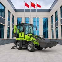 Chargeuse-pelleteuse de chantier avec godet de chargement frontal et flèche de terrassement arrière pour applications de terrassement et d'agrandissement des terrains
