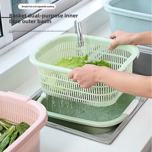 Wholesale Double-Layer Polypropylene Vegetable & Fruit Washing Basin with Drain <b>Colander</b> for Household Kitchen Use - Product Image 2