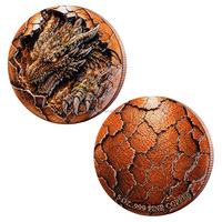 Pièce de monnaie en cuivre pur 999 de 5 onces, Dragon de la Glace et du Feu en roche craquelée, Relief 3D, Dragon de la Mythologie et de la Fantaisie, Pièce de monnaie imprimée en couleur de 5 oz dans une capsule