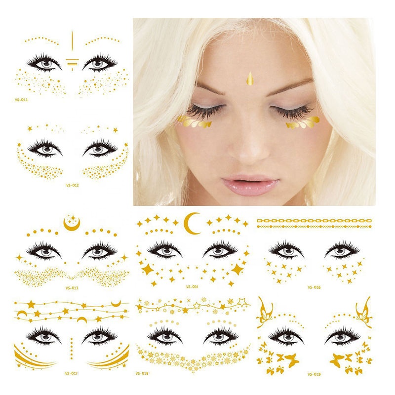 2023 New Face Tattoos Aufkleber Butterfly Star Sommersprossen Aufkleber Gesicht Metallic Temporäre Tätowierung für Frauen Mädchen