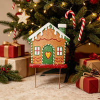 Décoration de jardin en fer forgé « Biscuit de Noël » avec chapeau de Père Noël, antirouille, pour porte d'entrée de ferme ou patio