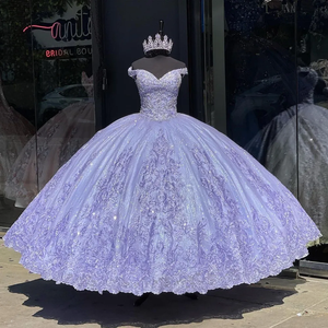 Abito da Quinceañera <span class=keywords><strong>Lilla</strong></span> Scintillante 2026 con Spalle Scoperte, Ricami, Applicazioni e Perline, <span class=keywords><strong>Vestito</strong></span> da Principessa per Festa dei 16 Anni MQ413 - Product Image 2
