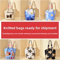 Tas Anyaman Wanita Gaya Korea Terlaris, Model Keranjang Sayur Kapasitas Besar, Motif Bunga, Tanpa Tali