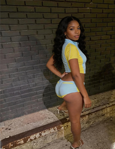 Ensemble tendance pour femme : veste courte zippée à blocs de couleur et short à cordon de serrage - Style Y2K Streetwear Activewear Été 2026 - Product Image 2