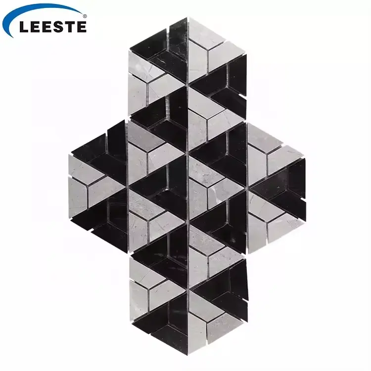 Çin fabrika mutfak Backsplash üçgen siyah ve beyaz mermer mozaik çini