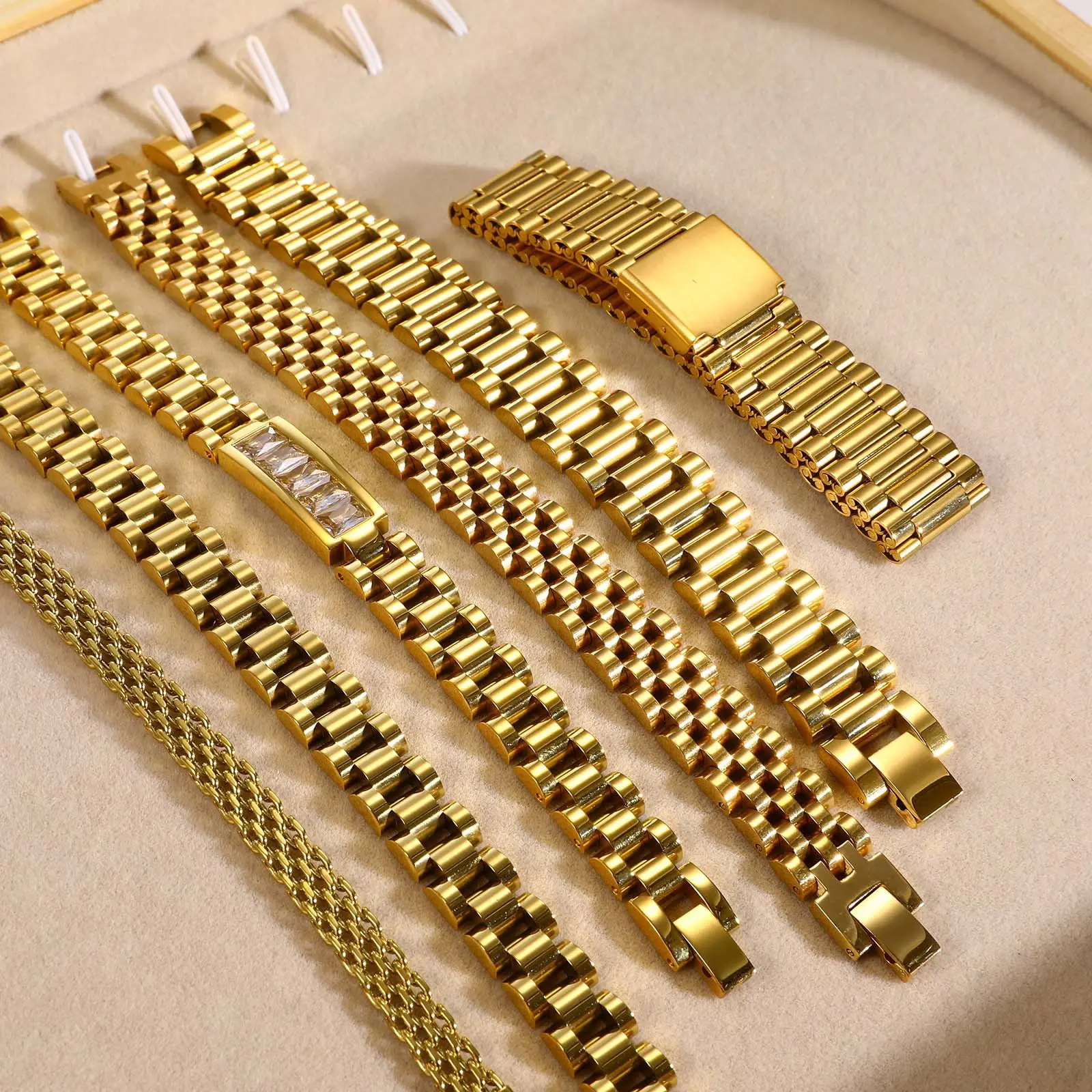 Bijoux sans ternissement Pulsera Déclaration Bracelet à maillons en plaqué or Bracelet en acier inoxydable Bracelet de montre Bracelet à chaîne unisexe