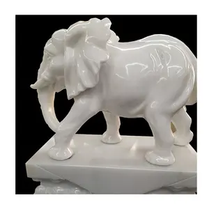Escultura de elefante de ónix para tallado a mano, piedra artesanal, estatua decorativa de Jade blanco