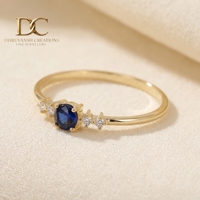 Bague en or massif 14 carats faite à la main avec diamant de laboratoire et saphir bleu royal, nouveau design élégant, bijoux de mariage pour femmes
