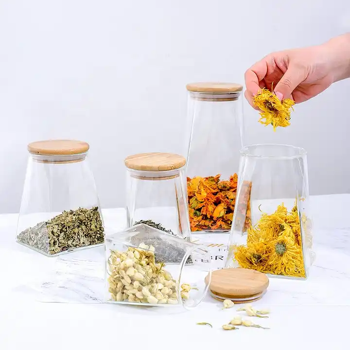 6 Pack Glass Storage Jars with Airtight Bamboo Lid Kitchen Food