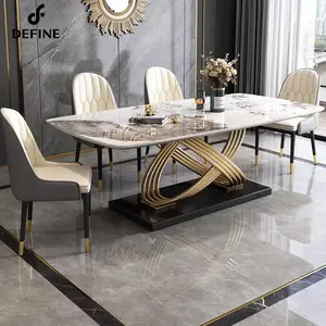 Light Luxury Dining Room Sets Modern Dining Tables Sintered Stone Top Golden Base For Home Furniture