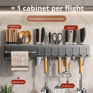 Carbon Steel Kitchen Organizer No Drilling - Wall-Mounted Knife Chopstick 2-in-1 Storage Rack - Product Image 2