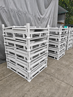 Boîte de rangement en acier solide pliable et empilable |   Conteneur métallique robuste avec entrée pour chariot élévateur pour entrepôt