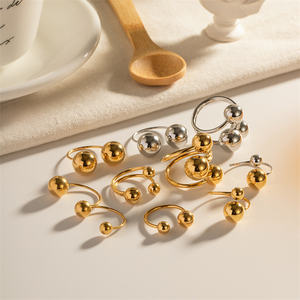 Persönlichkeit 18 Karat plattiert verstellbare Manschette Schmuck Edelstahl Sphärischer Ring Frauen Gold Silber Farbe Großer und kleiner Kugel ring - Product Image 3