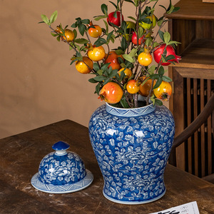 Piccolo vaso in ceramica blu e bianco barattolo di zenzero stile UK in pietra ceramica <span class=keywords><strong>con</strong></span> coperchio può installare lampade da tavolo - Product Image 3