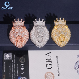 925 Sterling <b>Silver</b> Moissanite Crowned Lion King Pendant Necklace Iced Out Hip Hop Jewelry VVS Moissanite Pendant - Product Image 2