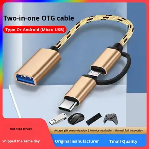 Nylon Bện Micro/Loại C 2 Trong 1 USB 2.0 OTG Adapter Cáp Dữ Liệu Sync Adapter Cable Cho Điện Thoại Di Động Chuột Bàn Phím Kết Nối - Product Image 3