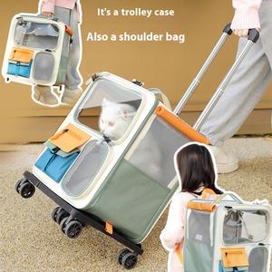 Tas punggung portabel kapasitas besar, tas punggung troli kucing dan anjing dengan pola polos, penutup ritsleting - Product Image 4